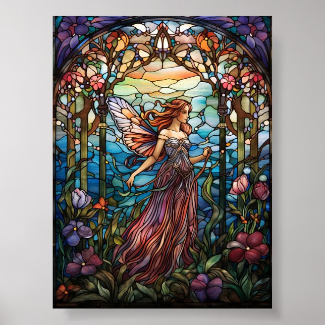 Poster Arte de Vitral da Fada da Floresta Encantada  (Frente)