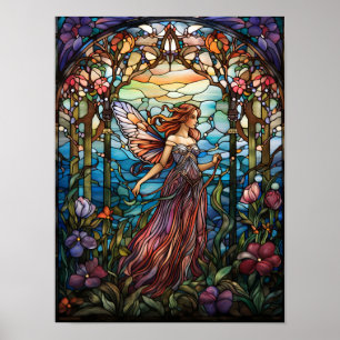 Poster Arte de Vitral da Fada da Floresta Encantada