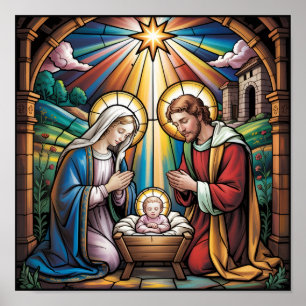 Poster Arte de Vitral da Natividade – Natal da Sagrada Fa