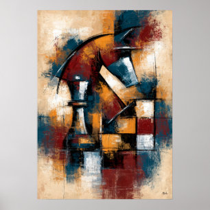 Poster Arte de Xadrez Abstrata Forma Rainha em Japonês