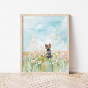 Poster Arte de Yorkshire Terrier em Aquarela em Campo de