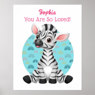 Poster Arte de Zebra Bebê Fofa, Nome da Criança e Mensage