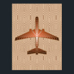 Pôster Arte Deco Avião, Bronze, Dourado e Triste<br><div class="desc">Impressão em uma Arte Deco inspirou o conceito de um plano futurista,  em um gradiente de bronze/marrom-ferrugem,  listrado com ouro macio,  em bege e bronzeado,  fundo Deco</div>