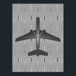 Pôster Arte Deco Avião, Grafite e Cinzas de Prata<br><div class="desc">Impressão em uma Arte Deco inspirou o conceito de um plano futurista,  em um gradiente de prata listrado e sedoso a cinzas/cinzas de grafite profundo,  contra cinzas de prata clara e profunda,  fundo Deco</div>