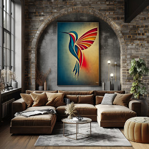 Poster Arte Deco Beija-flor Abstrato Geométrico Parede de