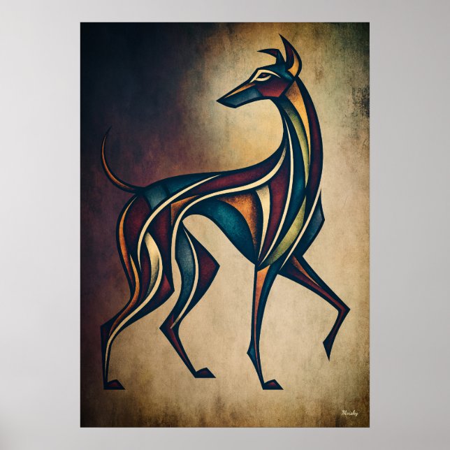 Poster Arte Deco Cachorro Arte Abstrata Geométrica Parede (Frente)