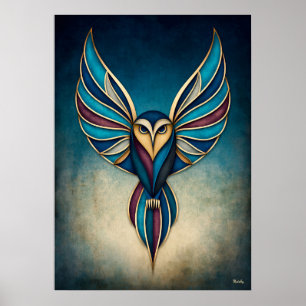 Poster Arte Deco Coruja Arte Geométrica Abstrata de Pássa