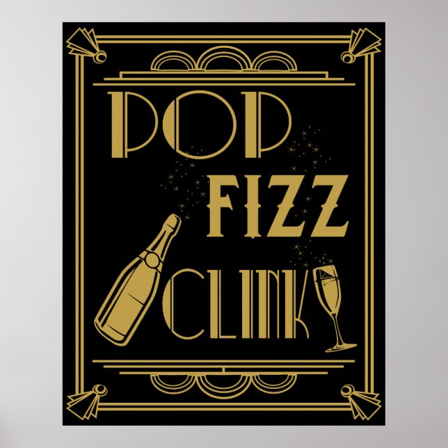 Poster Arte deco de cartaz de festa Pop Fizz Clink (Frente)