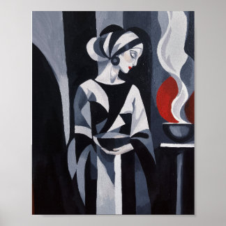 Poster Arte Deco em Preto e Branco de Mulher Arte de Pare