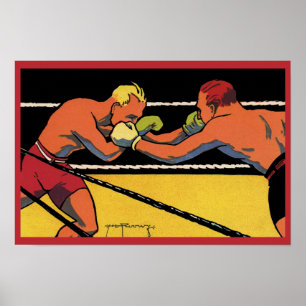 Poster Arte Deco Esportivo de Boxe Antigo, Boxeadores Soc