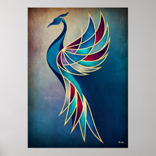 Poster Arte Deco Fênix Arte Abstrata Geométrica de Pássar