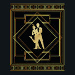 Poster Arte Deco Flapper geométrico preto e dourado 20s<br><div class="desc">O estilo preto e dourado Art Deco teme design geométrica de flappers da era dos 200 1920. Estilo de safra.</div>
