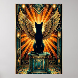Poster Arte Deco Gato Adormecido Enrolado Arte de Parede