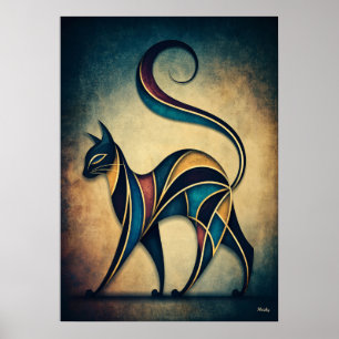 Poster Arte Deco Gato Arte Geométrico Abstrato de Parede