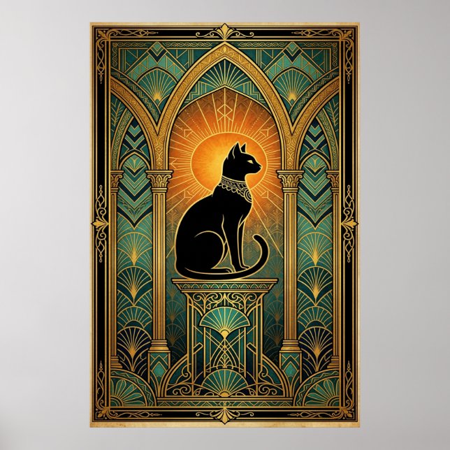 Poster Arte Deco Gato Celestial Solstício Parede (Frente)