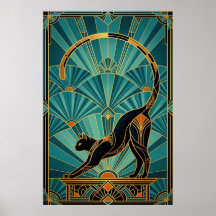 Arte Deco Gato Preto Esticado Arte de Parede