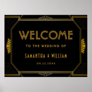 Poster Arte Deco Gatsby - Sinal de Boas-vindas do Casamen