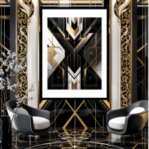Arte Deco Geométrica Moderna dourado preto branco