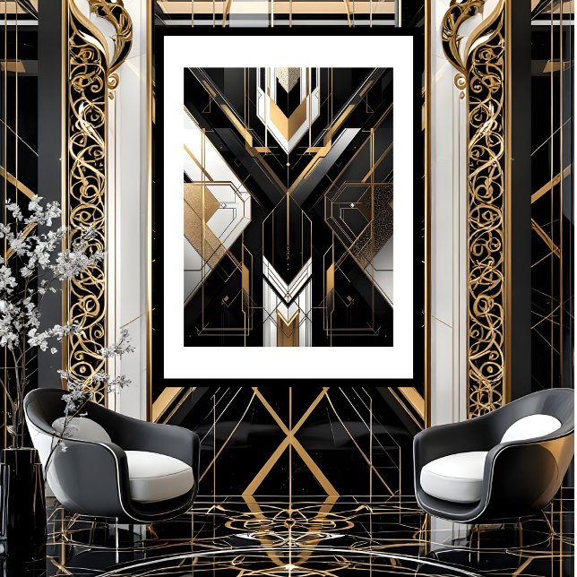 Poster Arte Deco Geométrica Moderna dourado preto branco (Criador carregado)