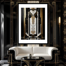 Arte Deco Geométrico dourado 1920 moldura preta br