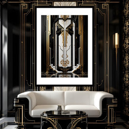 Poster Arte Deco Geométrico dourado 1920 moldura preta br