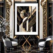 Arte Deco Geométrico moderno 1920 dourado preto br