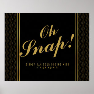 Poster Arte deco moderna sinal de casamento oh snap hasht