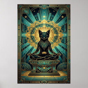 Poster Arte Deco Pirâmide Egípcia Gato Arte de Parede