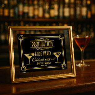 Poster Arte Deco Proibir Sinal de Bar de Casamento: