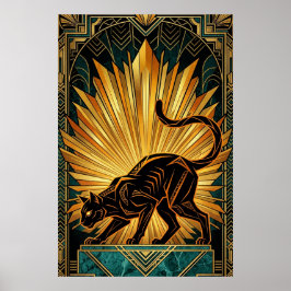 Poster Arte Deco Radiância Dourada Arte de Parede de Gato