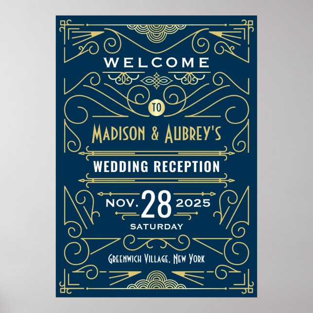 Poster Arte Deco Recepção de casamento Dourado Símbolo Az (Frente)