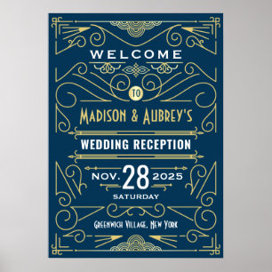 Poster Arte Deco Recepção de casamento Dourado Símbolo Az