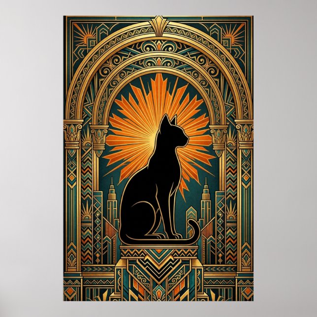 Poster Arte Deco Sol Nascente Arte de Parede de Gato Pret (Frente)