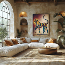 Arte Deco Tigre Arte de Parede de Animal Geométric