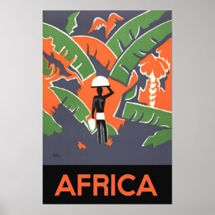 Poster Arte Deco Vintage de Viagem, Indígena na Selva Afr