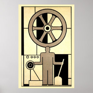 Pôster Arte Deco Vintage Empresarial Roda e Operário de M