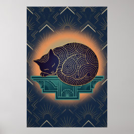 Poster Arte Decorativa de Gato com Troféu de Peixe para P