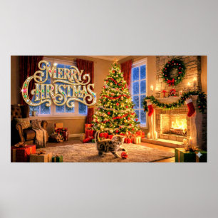 Poster Arte Decorativa de Natal com Gatinho #2