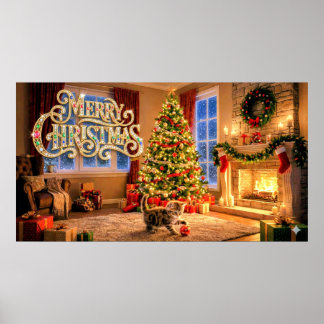 Poster Arte Decorativa de Natal com Gatinho #2