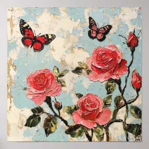 Poster Arte Decorativa Floral Rosa na Moda Decoração de C