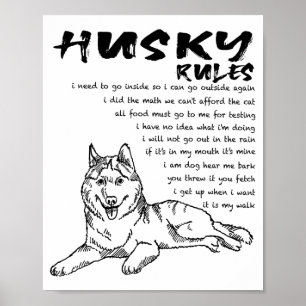 Poster Arte Desenhada à Mão de Cachorro Husky Siberiano E