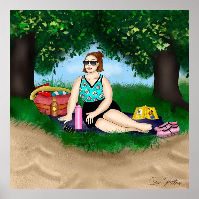 Poster Arte desenhada | Relaxamento de mulheres em Praia (Frente)
