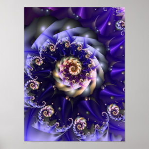 Poster Arte Digital Abstrato Espiral Fractal Roxo