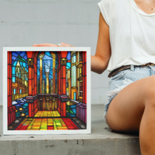 Poster Arte Digital da Abadia de Vidro Colorido