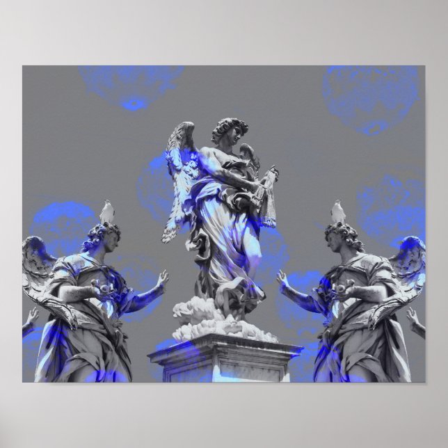 Poster Arte digital de esculturas pincéis de cor azul (Frente)