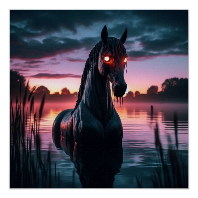 Pôster Arte digital de parede de cavalos de água mítica (Frente)