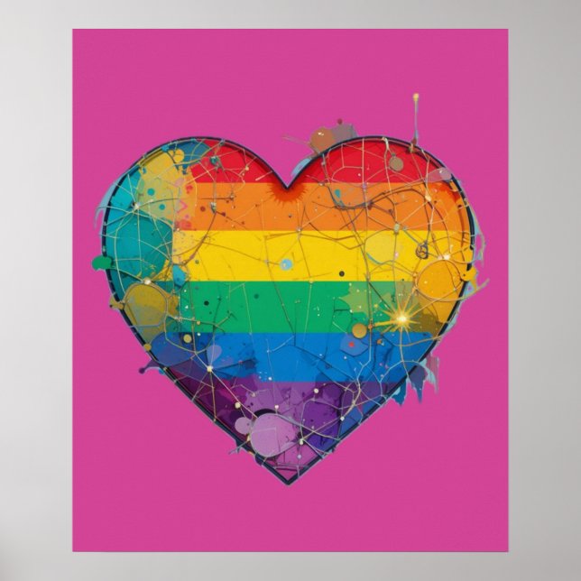 Poster Arte Digital Desenhada à Mão do Coração LGBTQ (Frente)