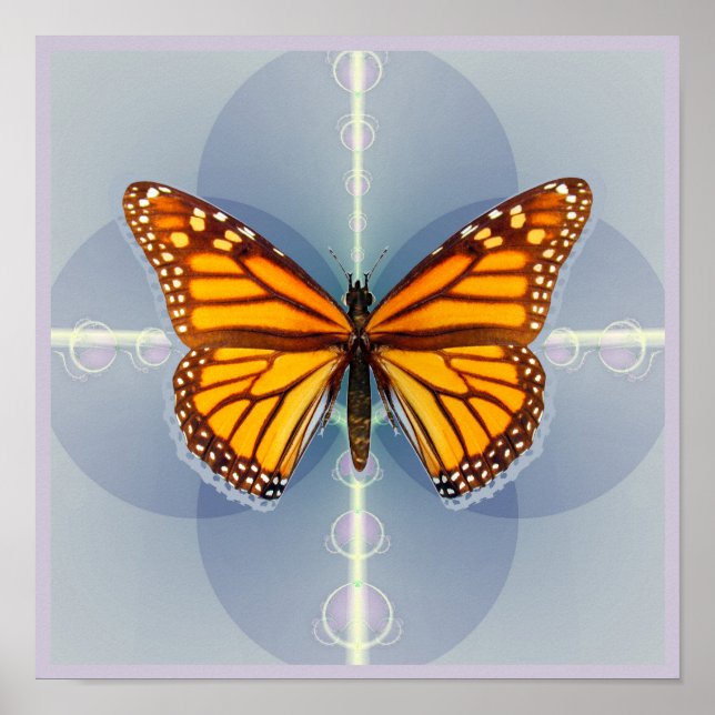 Poster Arte Digital Geométrica da Borboleta Monarca (Frente)