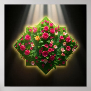 Poster Arte Digital Luxuosa de Rosas e Flores Exóticas