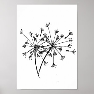 Poster Arte digital minimalista Dandelion a preto